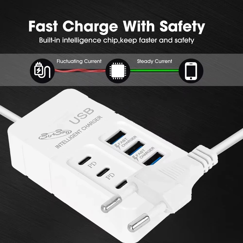 6 IN 1 USB Charger 35W PD Type C Fast - CONGATON
