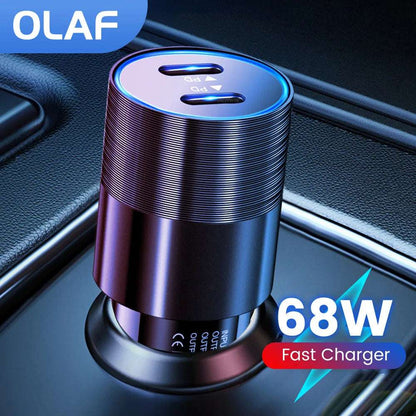 68W Dual USB Type C Car Charger Metal - CONGATON