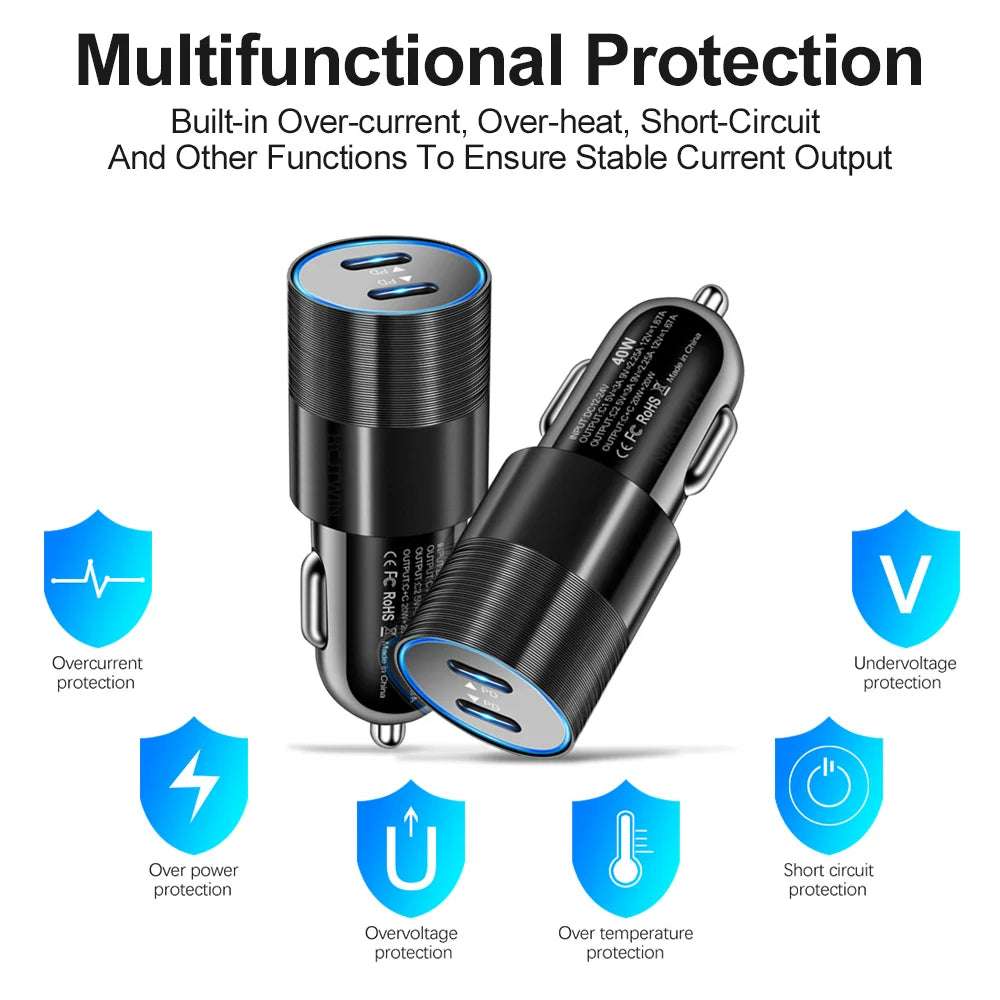 68W Dual USB Type C Car Charger Metal - CONGATON